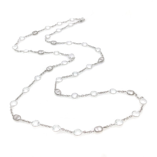 Bezel-set Round White Topaz Long Station Necklace