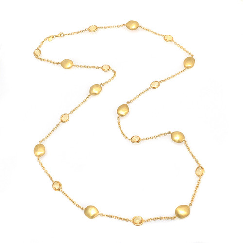 Nugget and Oval Citrine Long Station Necklace