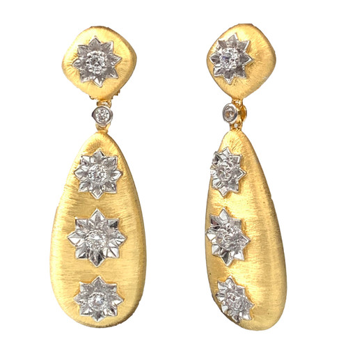 Large Engraved Flower Tear Drop Dangle Vermeil Earrings