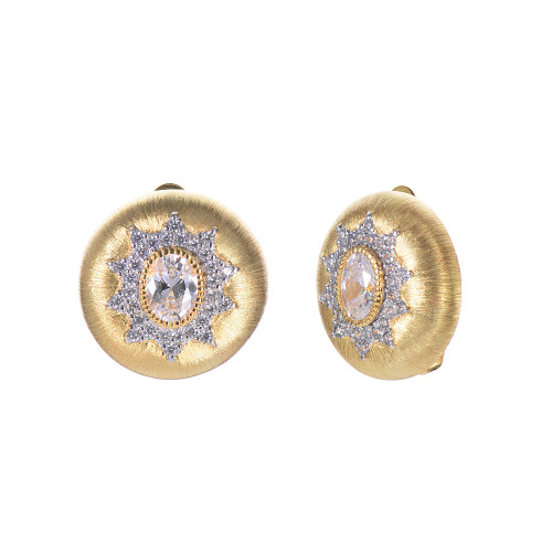 Starburst pattern Round Button Vermeil Clip-on Earrings