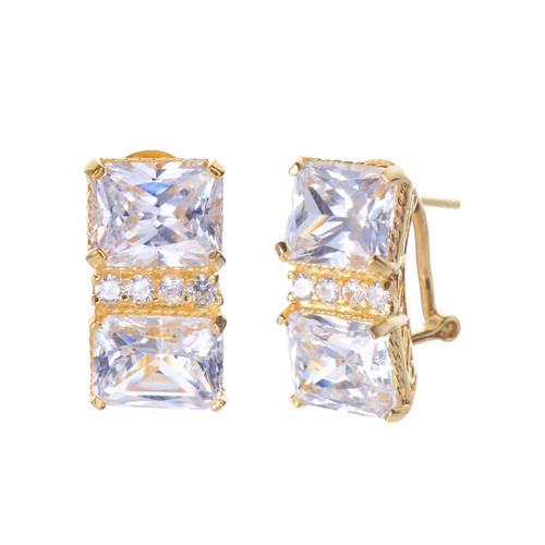 Double Octagon Faux Diamond Vermeil Earrings