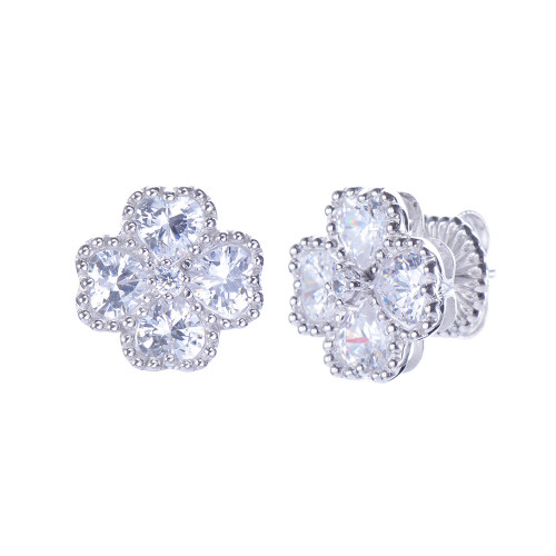 Bezel-set Faux Diamond Flower Button Earrings