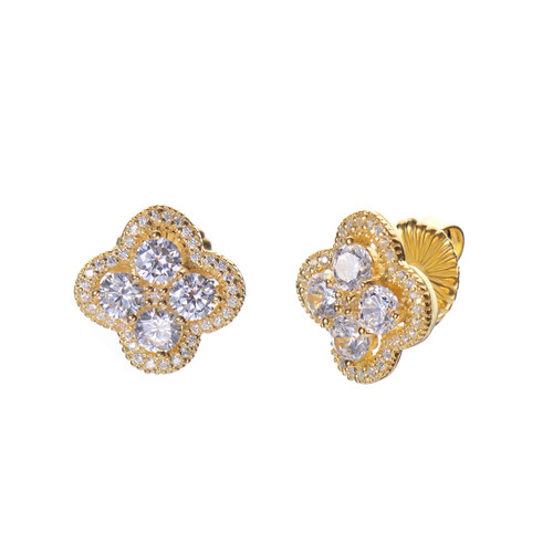 Quatrefoil-shape CZ Vermeil Stud Earrings