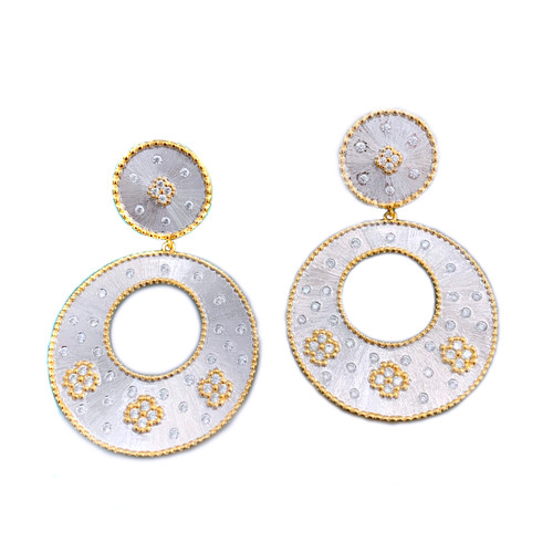 Clover-pattern Open Circle Two-tone Drop Earrings