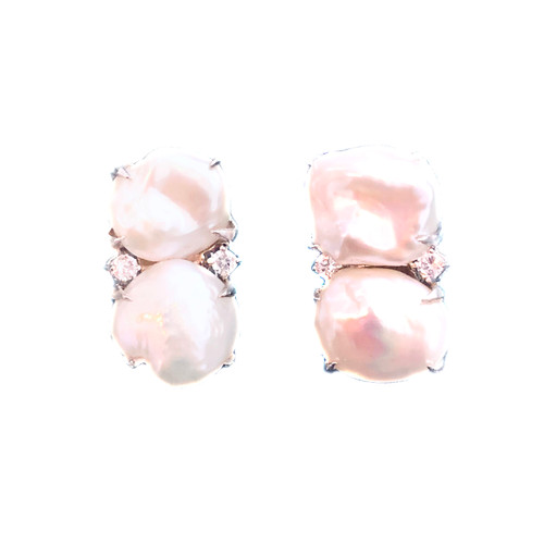 Double Cultured Baroque Pearl Button Earrings