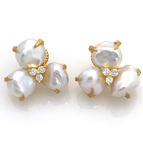 3 Petal Cultured Baroque Pearl Flower Vermeil Earrings