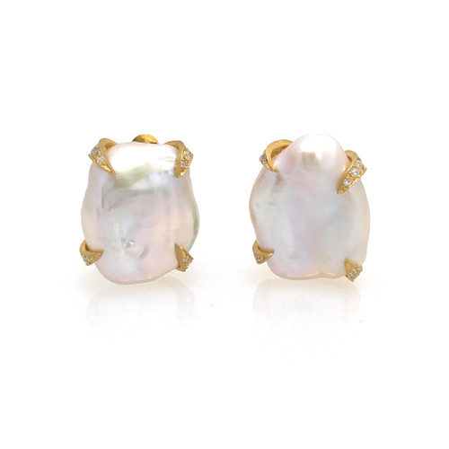 18mm Cultured Baroque Pearl Button Vermeil Earrings