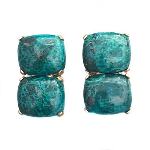 Double Cushion Chrysocolla Button Earrings