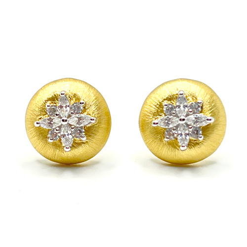 Flower-pattern Round Stud Vermeil Earrings