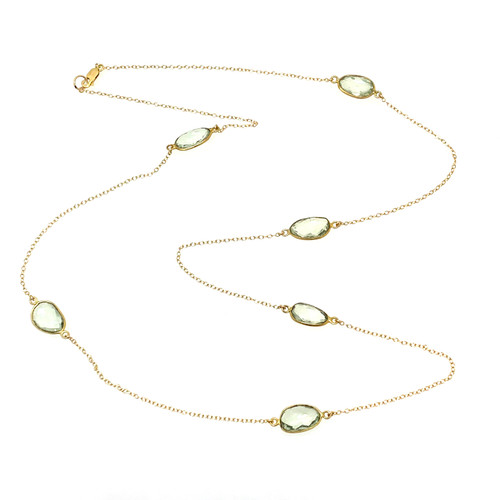 Bezel-set Green Amethyst Long Station Necklace