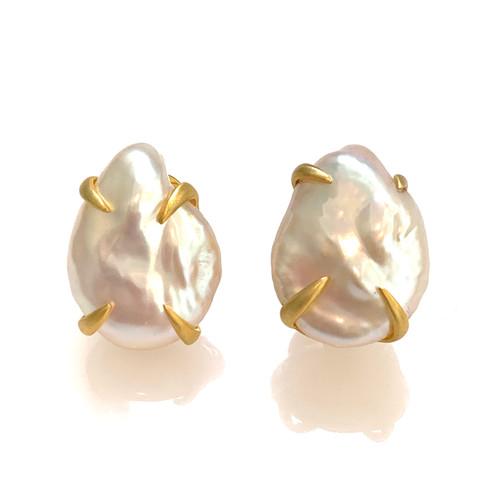 18mm Cultured Flat Baroque Pearl Vermeil Earrings