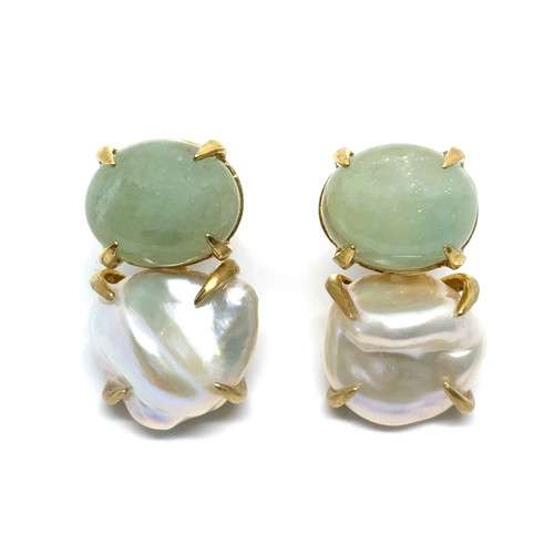 Oval Beryl and Cultured Keishi Pearl Earrings