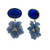 Medium Oval Lapis Lazuli and Carved Dumortierite Flower Drop Earrings