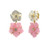 Small Double Carved Mother of Pearl and Pink Quartzite Flower Earrings