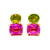 Oval Peridot & Cushion Lab Pink Sapphire Button Earrings