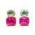 Oval Blue Topaz & Cushion Lab Pink Sapphire Button Earrings