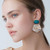 Oval Turquoise and Carved Mother of Pearl Flower Drop Earrings