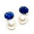 Oval Blue Sapphire and Cultured Pearl Earrings