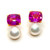 Cushion-cut Lab Pink Sapphire and Cultured Pearl Earrings
