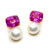 Cushion-cut Lab Pink Sapphire and Cultured Pearl Earrings