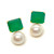 Octagon Green Onyx and Cultured Pearl Earrings
