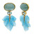 Oval Cabochon Aquamarine and Carved Blue Quartzite Leaf Drop Earrings