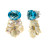 Medium Oval Blue Topaz and Carved Mother of Pearl Flower Drop Earrings