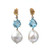 Fancy-cut Citrine, Blue Topaz, and Baroque Pearl Drop Earrings