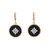 Flower Pattern Round Black Enamel Vermeil Dangle Earrings