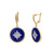 Flower Pattern Round Blue Enamel Vermeil Dangle Earrings