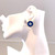 Flower Pattern Round Blue Enamel Button Vermeil Earrings