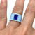 Emerald-cut Lab Sapphire Baby Blue Enamel Wide Band Ring