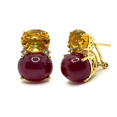 Double Oval Citrine & Ruby Earrings