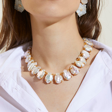 Large Cultured Flat Baroque Pearl Vermeil Necklace