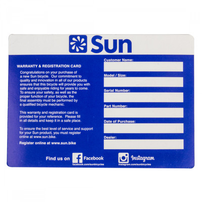 MANUAL REP SUN BICYCLE REGISTRATION CARD V.4.2014 MANUAL REP SUN BICYCLE REGISTRATION CARD V.4.2014