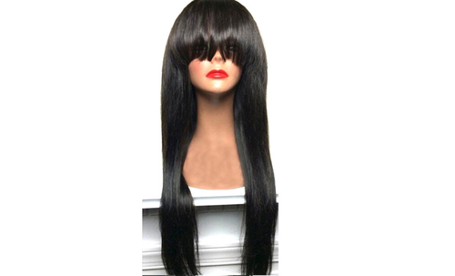  Natural Straight Full Lace Wig with Bang