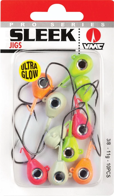 10 pc 3/8 oz Assorted Glow Sleek Jig Kit