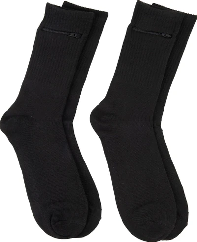 2 pr Black Zipper Pocket Socks
