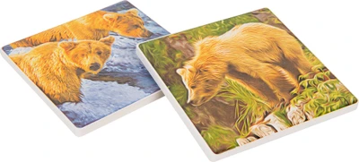 2 pk Ceramic Canvas Coasters, Assorted Styles