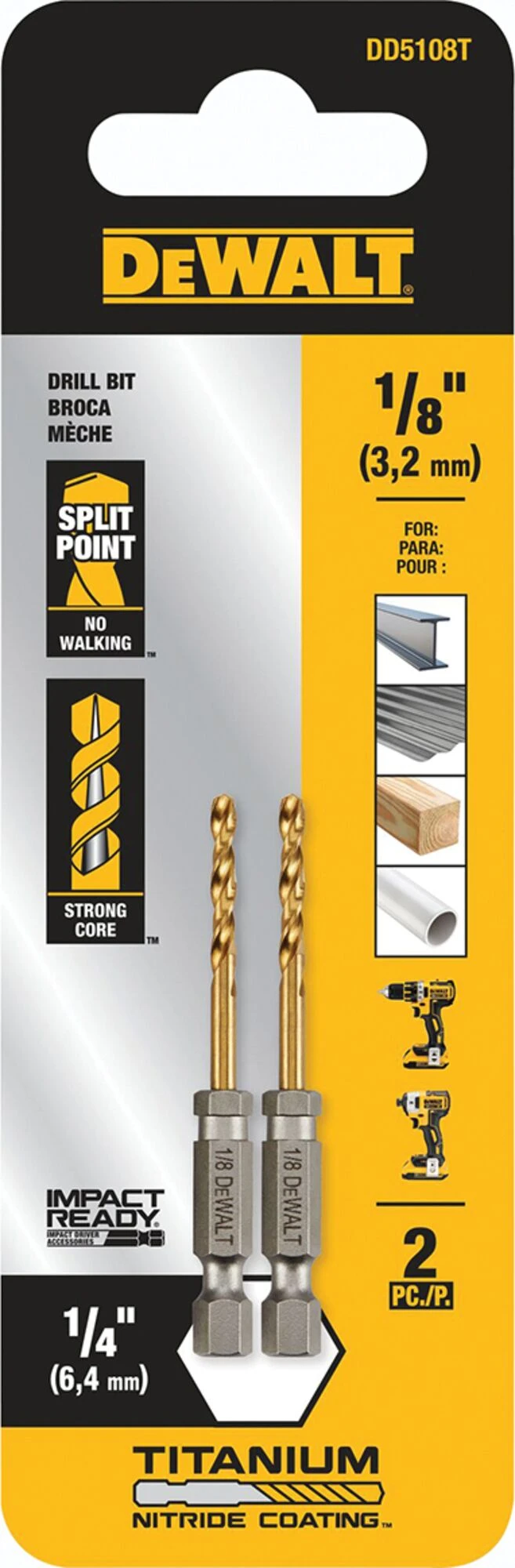 2 pk 1/8 in. Titanium Nitride Coated Drill Bits