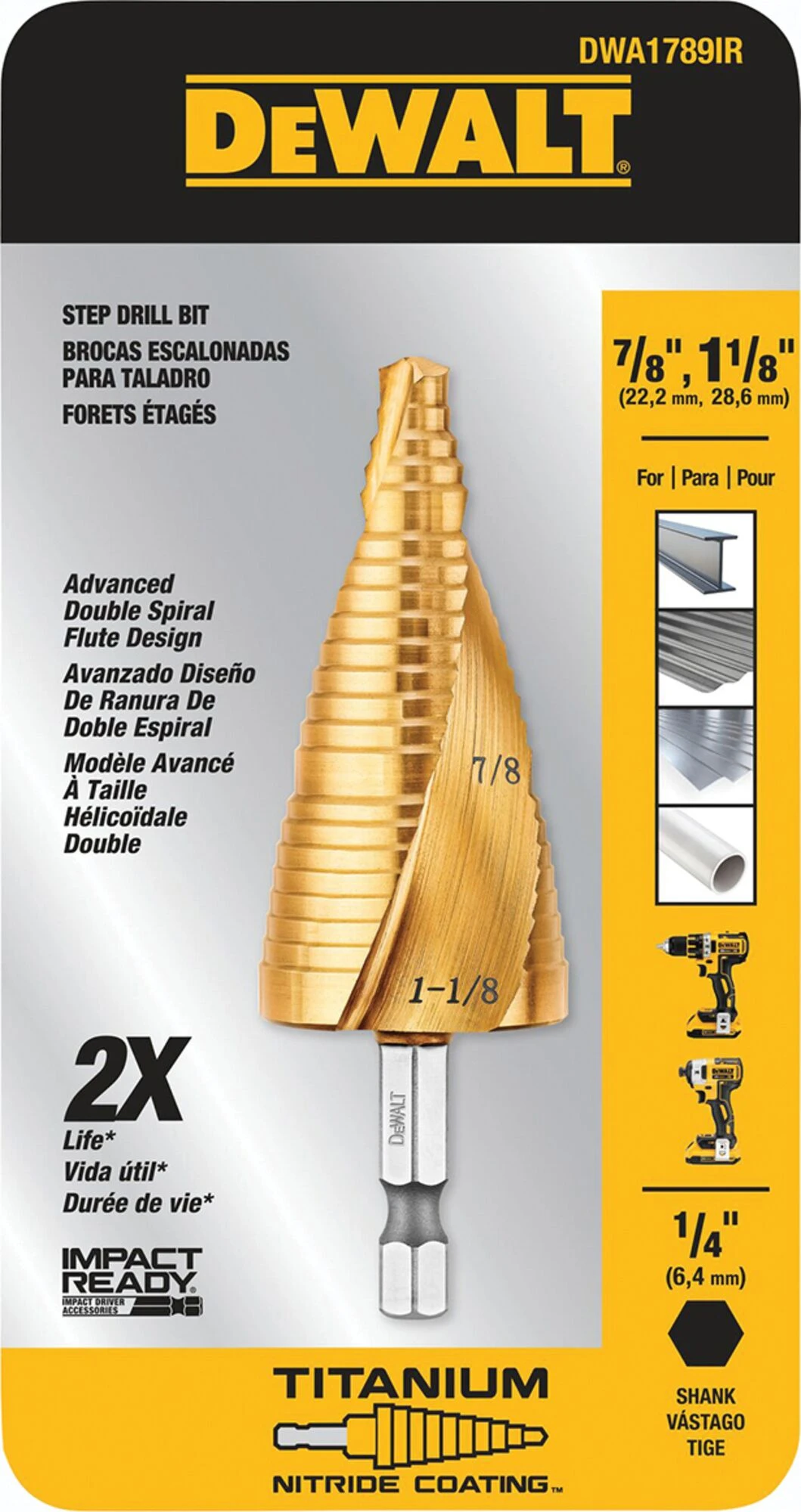 7/8 to 1-1/8 in. Titanium Step Drill Bit