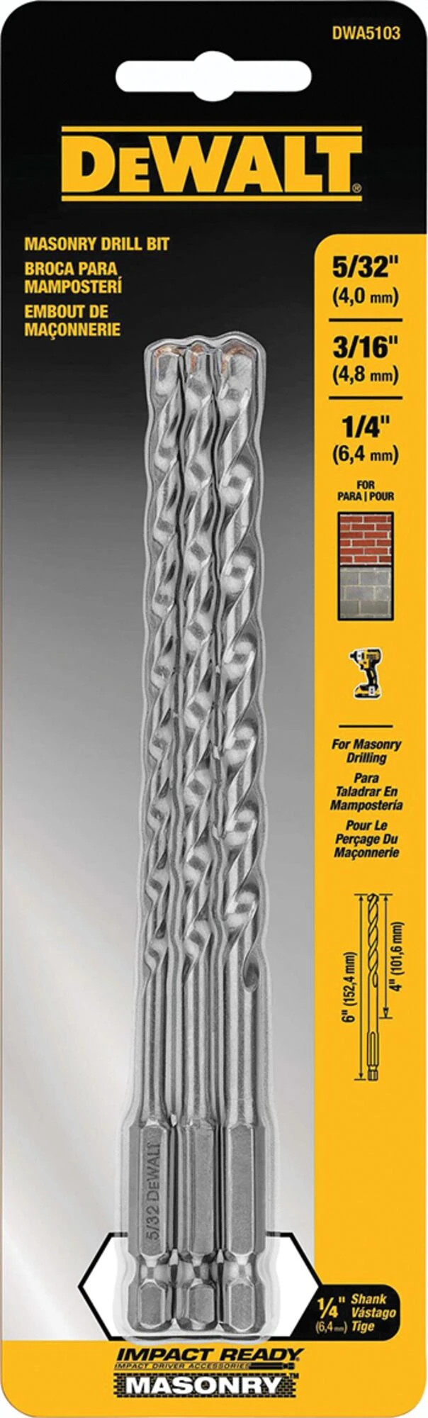 3 pc Impact Ready Masonry Bit Set