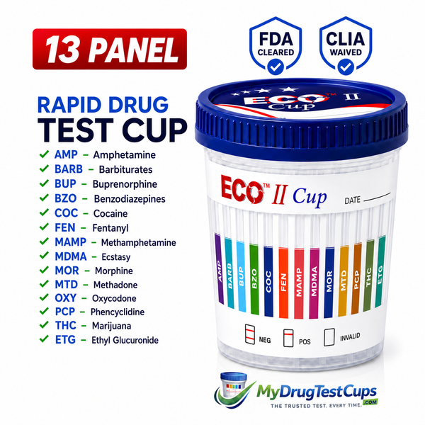13 Panel Rapid Drug Test Cups- AMP, BARB, BUP,BZO, COC, FEN, MAMP, MDMA, MOR, MTD, OXY, PCP, THC W/ETG