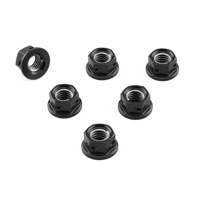 Aluminium Sprocket Nuts M8x(1.25mm) Drilled Pack x6 Black