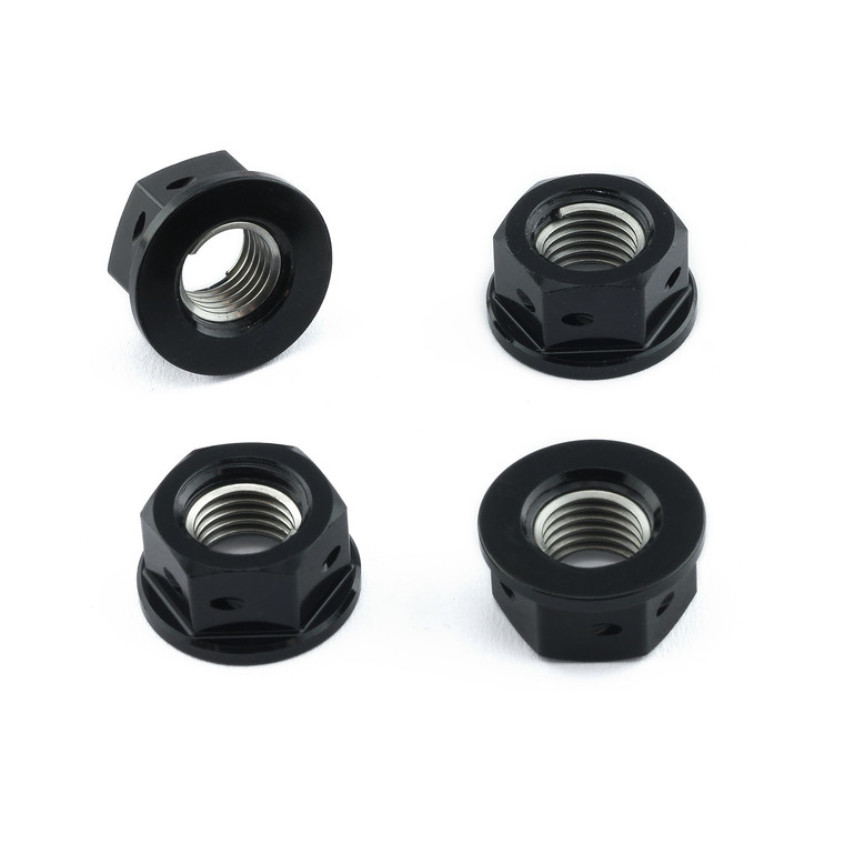 Aluminium Sprocket Nuts M10x(1.25mm) Drilled Pack x4 Black