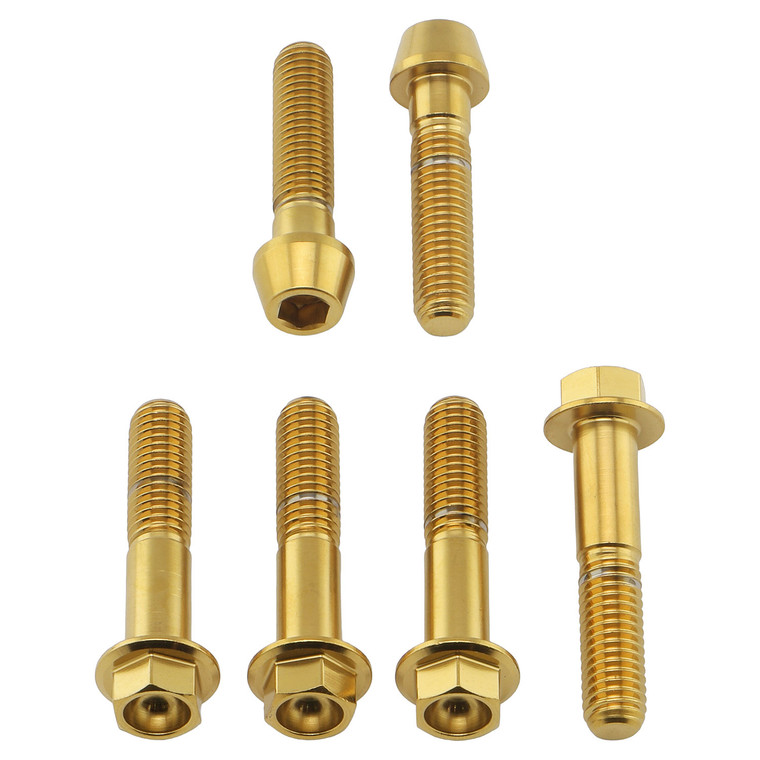 Edelstahl Obere und Untere Gabelbrücke Klemmschrauben Set Gold