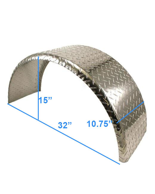 36x10 3/4 Single Axle .080 Marine Grade Aluminum Trailer Fender RV