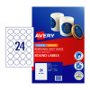 Avery Label Removeble Matt Round L7129 40mm 24Up Pack of 8