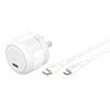 Belkin BoostCharge Compact 30W USB-C PD 3.1 Wall Charger + USB-C to Lightning Cable - White (WCA008au1MWH-B5), Apple iPhone, 2 Years Warranty