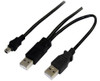 Astrotek USB 2.0 Y Splitter Cable - Type A Male to Mini B 5 pins 1m + USB Type A Male 2m Black Colour Power Adapter Hub Charging 20cm